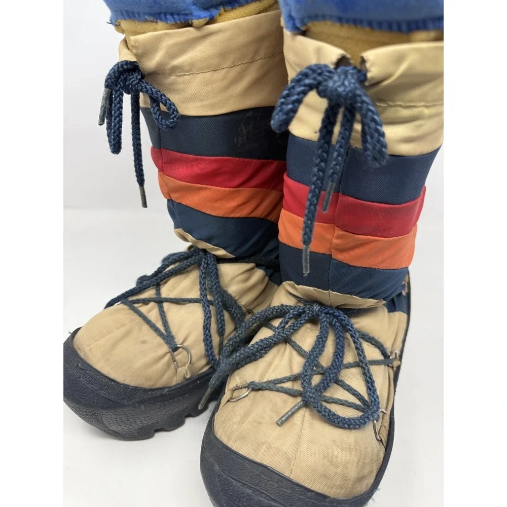 Vintage 80s Rainbow Stripe Lace Up‎ Moon Boots Made in Korea Men's Size 5-6